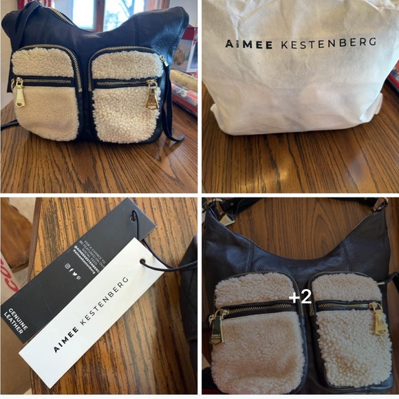 Aimee Kestenberg Handbags - Aimee Kestenberg Black and Cream Hobo Bag with Sherpa Pockets